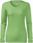 Lacné dámske tričko priliehavé s dlhým rukávom, hráškovo zelená