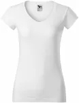 Lacné dámske tričko s V-výstrihom zúžené, biela