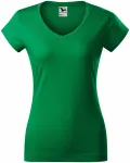 Lacné dámske tričko s V-výstrihom zúžené, trávová zelená