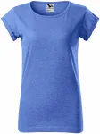 Lacné dámske tričko s vyhrnutými rukávmi, modrý melír